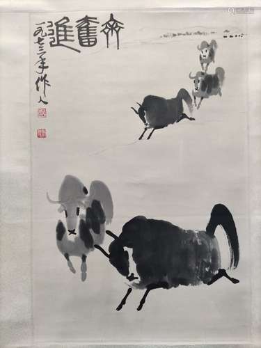 A Chinese Bull  Painting Mark Wu Zuoren