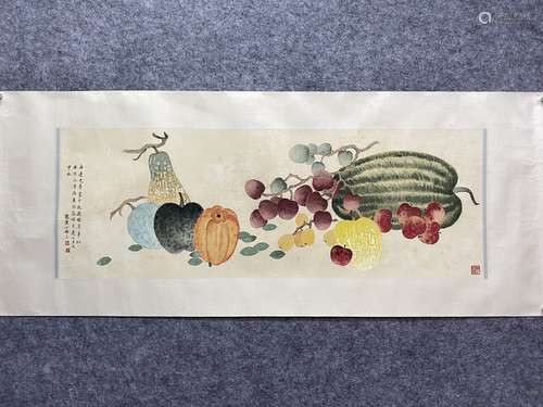 A Chinese Melons And Fruits Painting Mark Ding Fuzhi