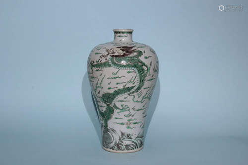 A White Base Green Dragon Pattern Plum Porcelain Vase