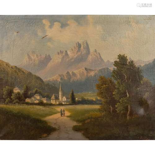 BAUER, C. (BAUR?, 19. Jh.), "Romantische Landschaft mit...