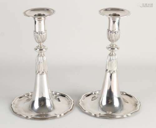 Two silver candlesticks, 18th century