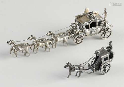 Two silver miniatures, carriages