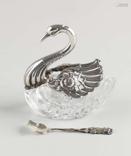 Swan of silver & crystal with spoon