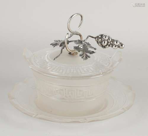 Crystal butter dish with silver