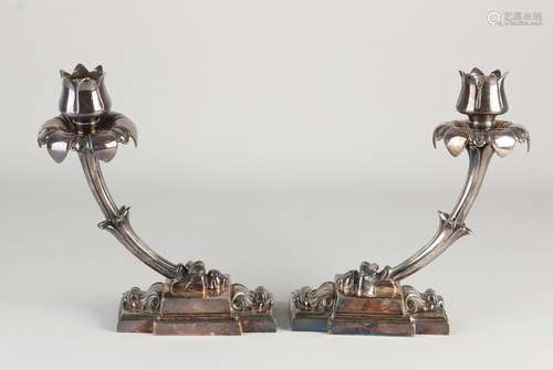 Two Art Nouevau candlesticks, H 20 cm.