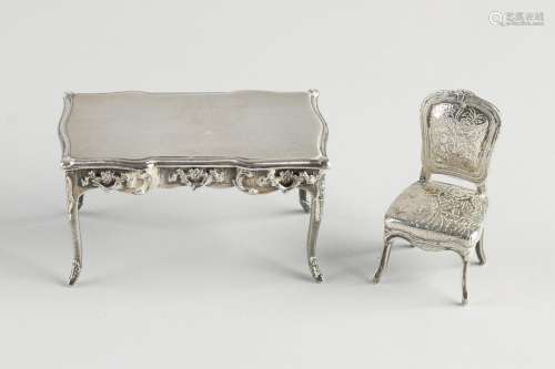 Silver Miniature, Desk & Chair