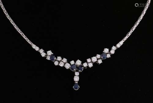 White gold choker with diamond & sapphire