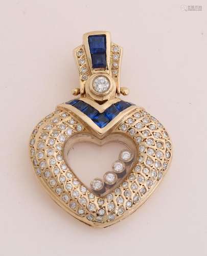 Gold heart pendant with sapphire and diamond