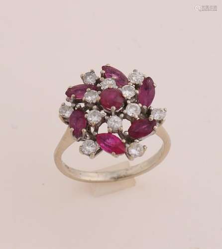 White gold ring with ruby ​​and diamond