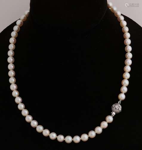 Necklace of cultured pearls with white gold