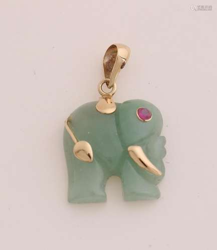 Gold charm, elephant with jade