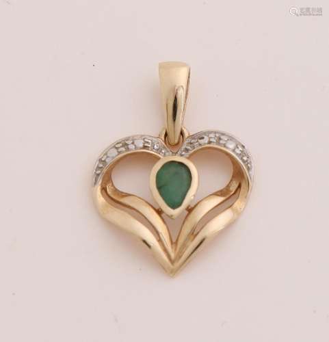 Gold heart pendant with green stone