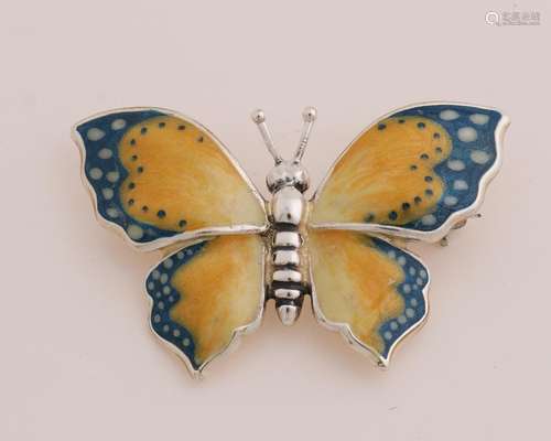 Silver butterfly brooch with enamel