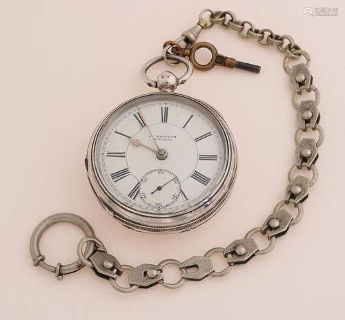 Silver pocket watch with chain