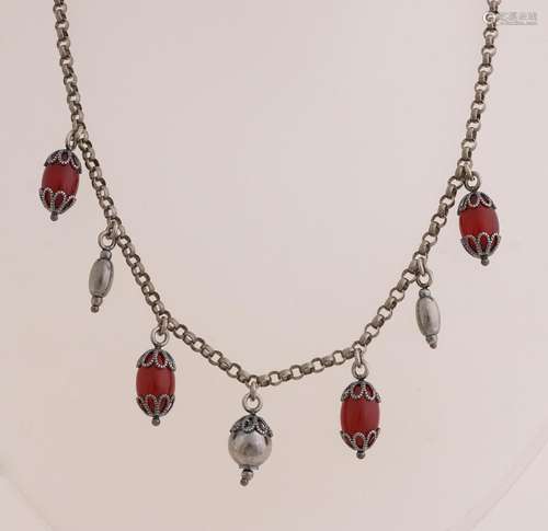 Silver necklace with carnelian