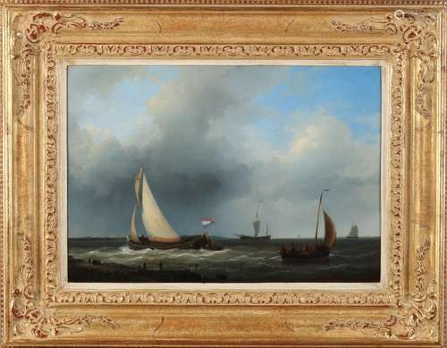 Abraham Hulk, Dutch seascape with fishing boats and fisherme...