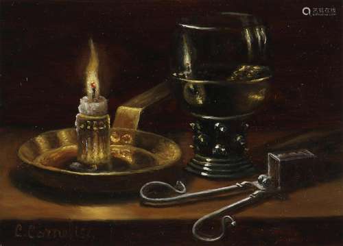 Cornelisz, Still life Roemer by candlelight