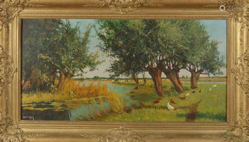 Elize Caus?, River view with pollard willows