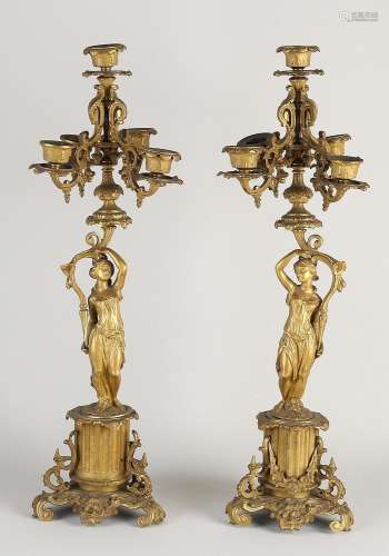 Two French Charles Dix candlesticks, H 49 cm.