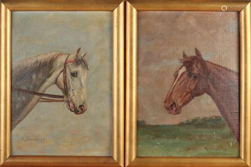 2x Th. SchrÃder, Two Horse Portraits