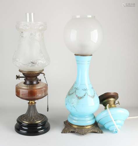 Two antique petroleum lamps