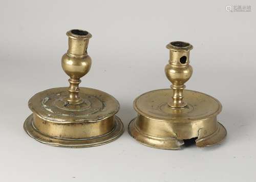 Two 17th century candlesticks