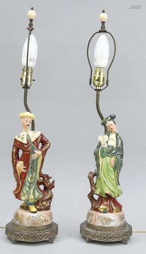 Two figurative table lamps, H 68 cm.