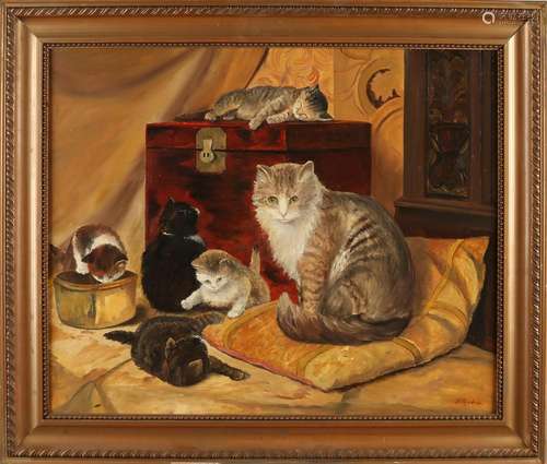 B. Rijnders, Still life, mother cat with kittens