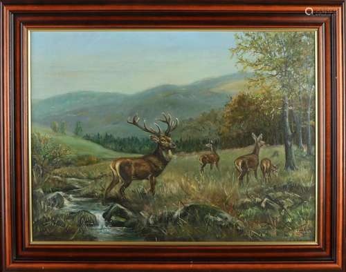 J. de Vos, Landscape with red deer