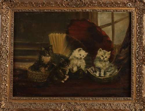 unclear. signed, Still life with kittens