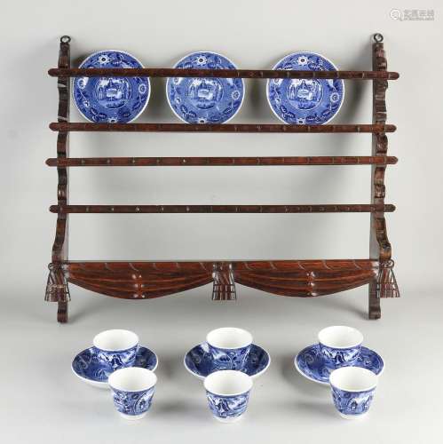 Antique wall rack with porcelain