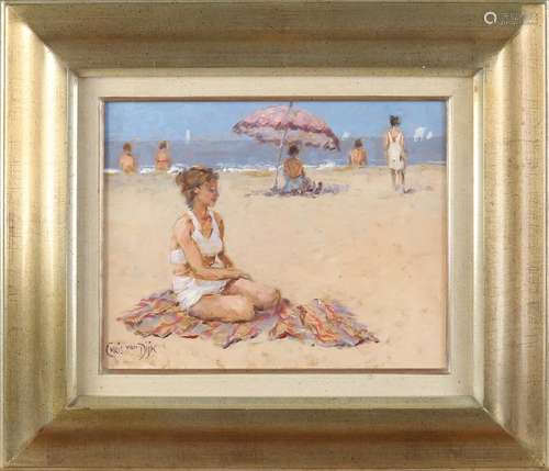 Chris van Dijk, Beach view with figures