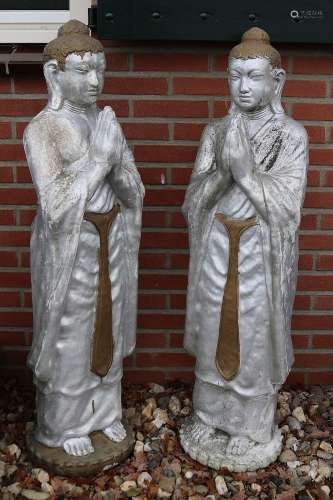 Two large Buddha garden statues, H 114 cm.
