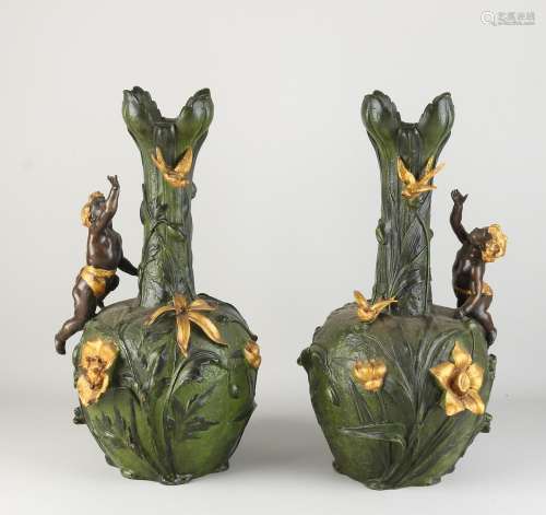 Pair of antique bronze vases, 1900