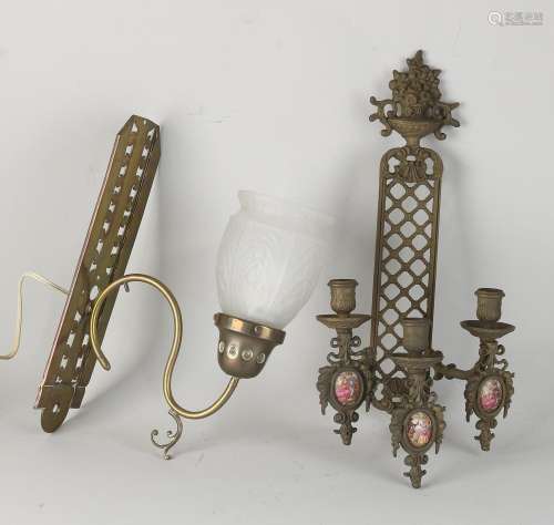 Two brass wall lamps