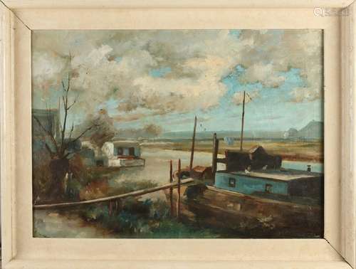 H. Houssart, River with houseboats