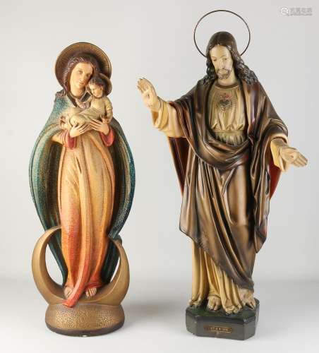 Two plaster Holy statues