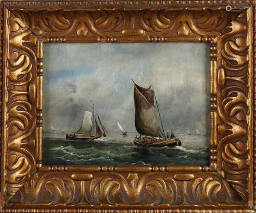 Dutch School, Flat-bottomed boats at sea