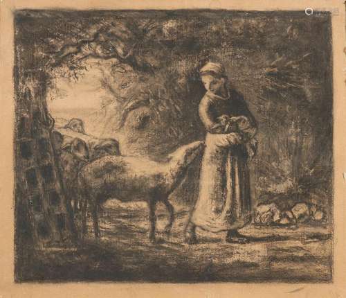 unclear. Signed, Shepherdess with sheep