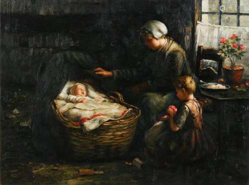 L. vd Poll, Farmer interior with mother and children