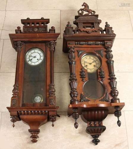 Two antique regulator clocks