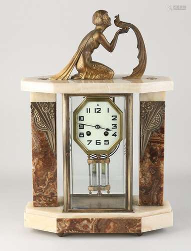 French glass mantel clock, 1920