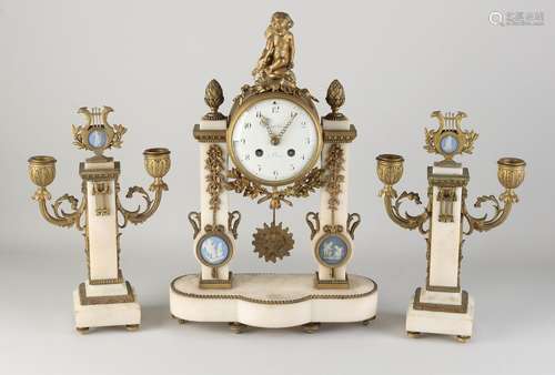 Three-piece French mantel clock, 1870