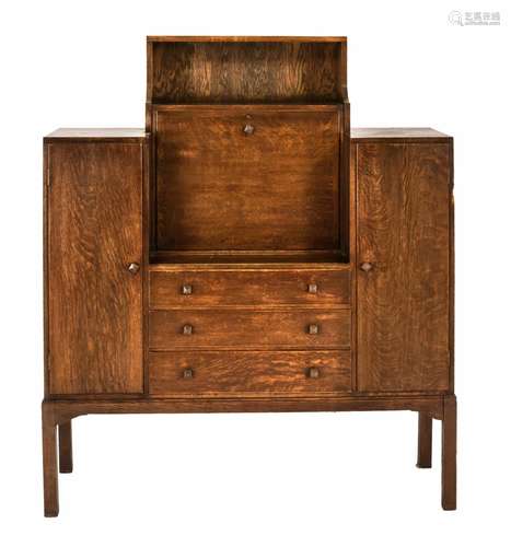 Oak bookcase with writing cover, 1910