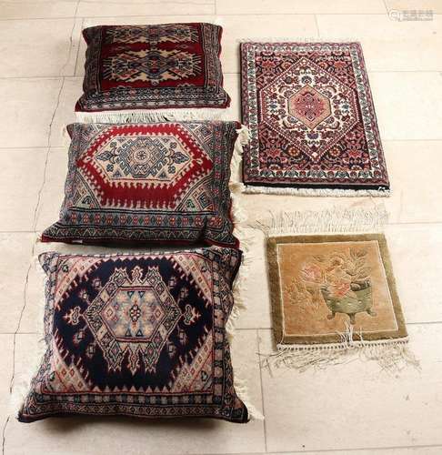 Lot of cushions + 2 rugs (5x)