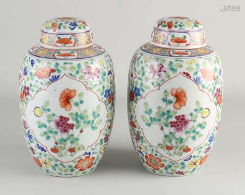 Two Chinese lidded pots, H 20.5 cm.