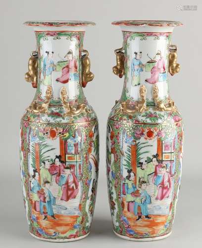 Pair of Chinese Cantonese vases, H 31 cm.