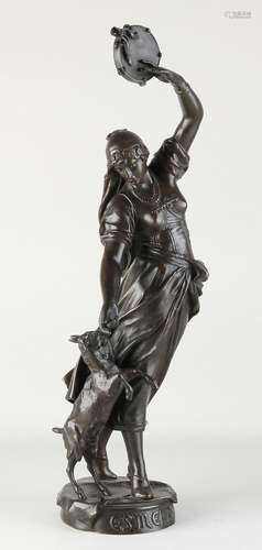 Antique bronze figure, Woman with goat