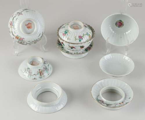 Three three-piece Chinese cups + saucers