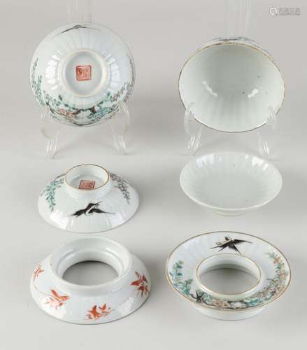 Two three-piece Chinese cups + saucers